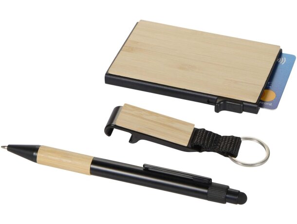 Set regalo Minka aluminio reciclado RCS con tarjetero RFID Natural/negro intenso detalle 6