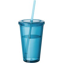 Vaso de plástico con pajita 400 ml personalizado azul aqua Vaso de plástico con pajita 400 ml personalizado azul aqua