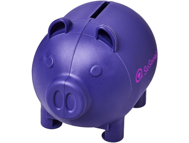 Hucha pequeña Oink con forma de cerdito Morado detalle 3