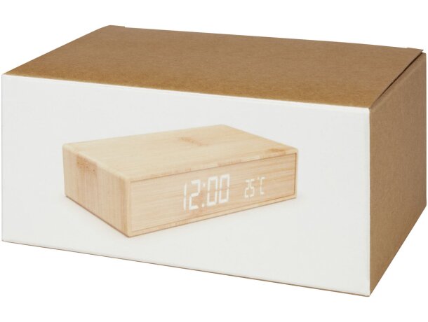 Cargador inalámbrico de bambú con reloj Minata Beige detalle 5