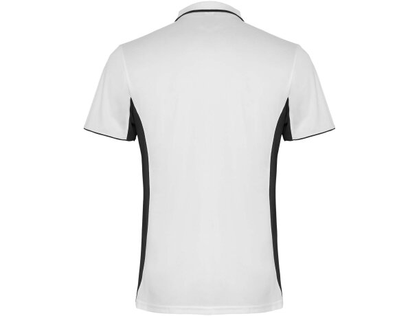 Polo deportivo unisex manga corta Roly Montmelo transpirable Blanco/negro intenso detalle 18