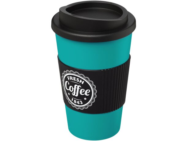 Vaso térmico 350ml con agarradera Americano Azul aqua/negro intenso detalle 69