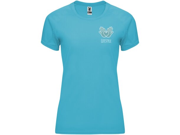 Camiseta deportiva manga corta mujer Bahrain Roly técnica Azul turquesa detalle 21