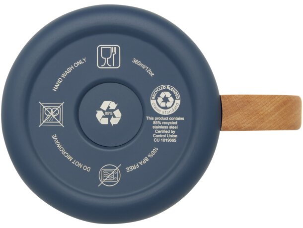 Taza acero inoxidable reciclado Bjorn con asa de madera Azul oscuro detalle 12