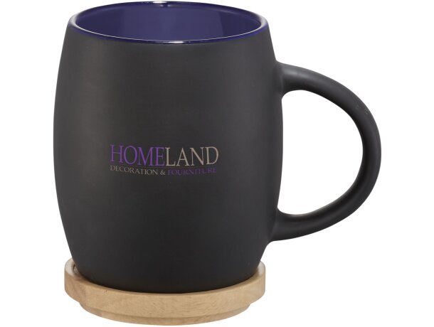 Taza de cerámica de 400 ml con base de madera Hearth Negro intenso/azul detalle 13