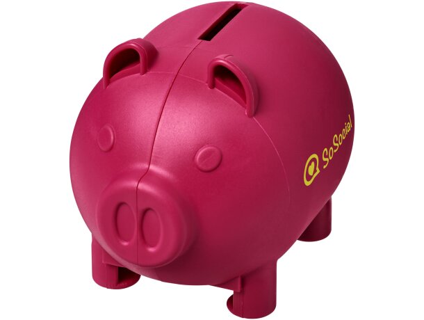 Hucha pequeña Oink con forma de cerdito Magenta detalle 2