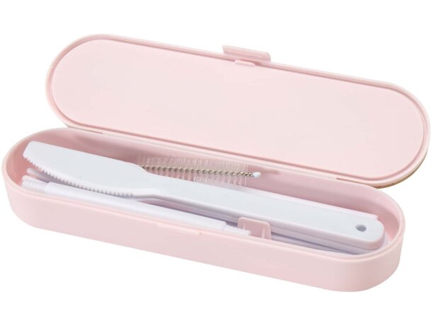 Set cubiertos reutilizables con tapa bambú Runa Rosa claro detalle 19