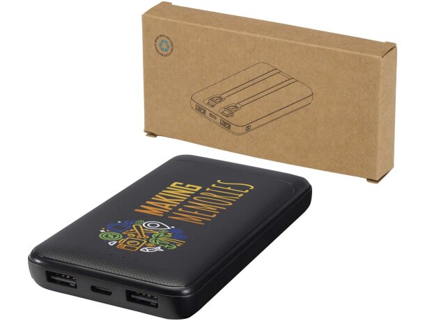 Batería externa Adhil de plástico reciclado 10000 mAh Negro intenso detalle 1