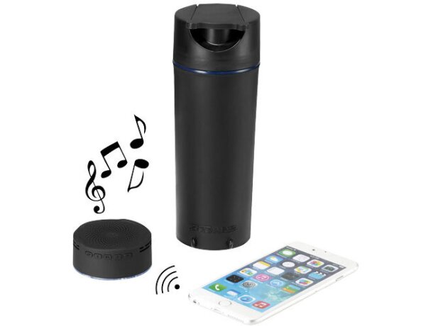 Botella con altavoz bluetooth y luz negro intenso Botella con altavoz bluetooth y luz negro intenso