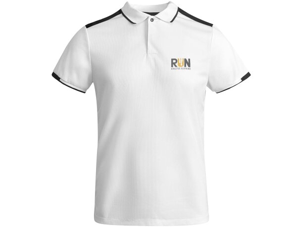 Polo deportivo manga corta infantil Tamil Roly poliéster reciclado Blanco/negro intenso detalle 4
