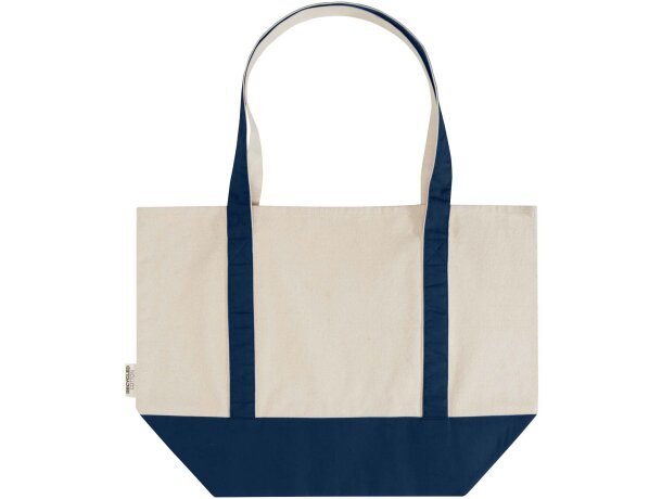 Bolsa tote de algodón reciclado certificado GRS Sam Azul marino/natural detalle 9