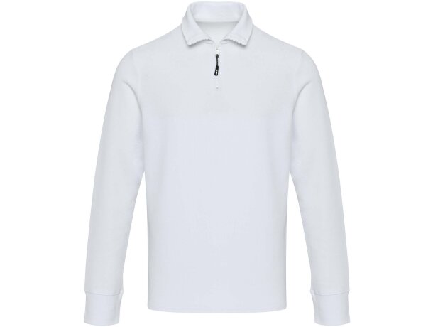 Polo manga larga Zeus con media cremallera en algodón piqué Blanco detalle 6