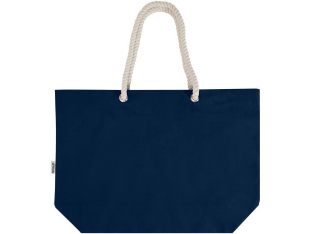 Bolsa tote de playa algodón reciclado certificado GRS Florida Azul marino detalle 15