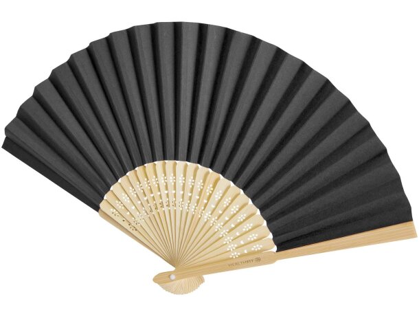 Abanico Carmen de bambú y papel plegable para eventos Negro intenso detalle 7