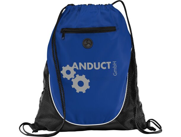 Mochila con cuerdas con lateral de rejilla personalizada azul medio Mochila con cuerdas con lateral de rejilla personalizada azul medio