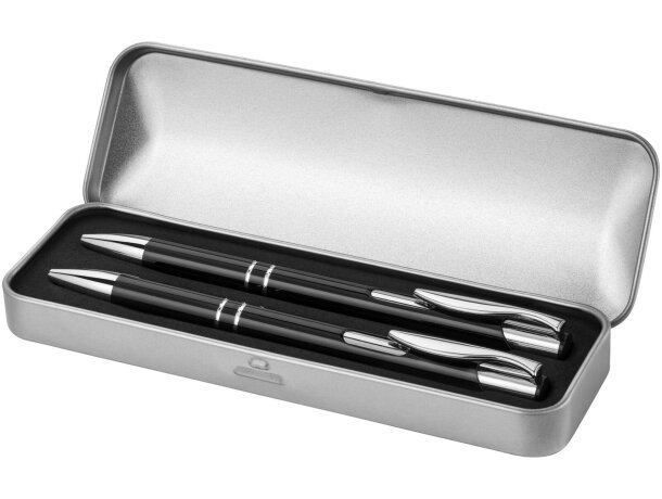 Juego de bolígrafo y portaminas de aluminio en estuche Negro intenso/plateado detalle 4