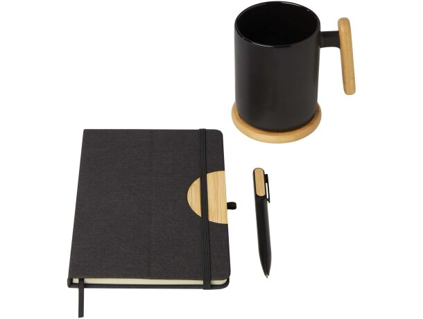 Set de regalo con libreta tapa dura A5 y bolígrafo Laura Negro intenso detalle 3