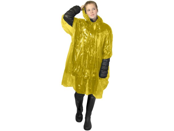 Poncho desechable reciclado Mayan con capucha Amarillo detalle 18