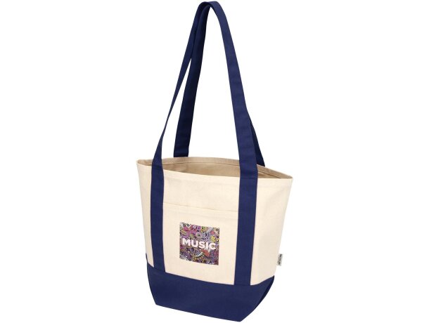 Bolsa tote mini algodón reciclado certificado GRS 320 g/m² Sam Azul marino/natural detalle 15