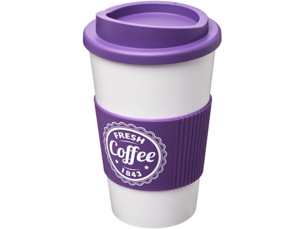 Vaso térmico 350ml con agarradera Americano Blanco/morado detalle 49
