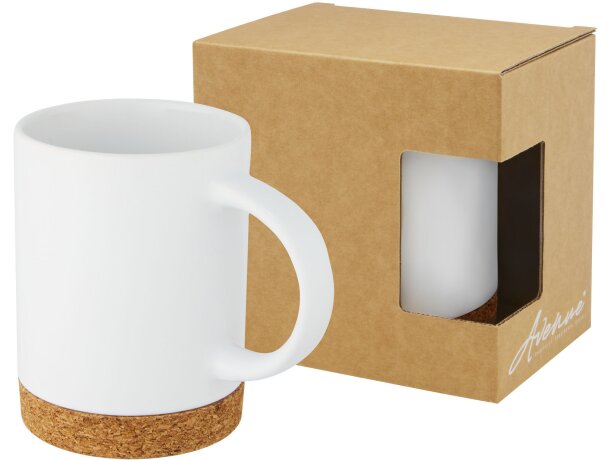 Taza Neiva cerámica blanca base corcho natural 425ml Avenue Negro intenso detalle 15