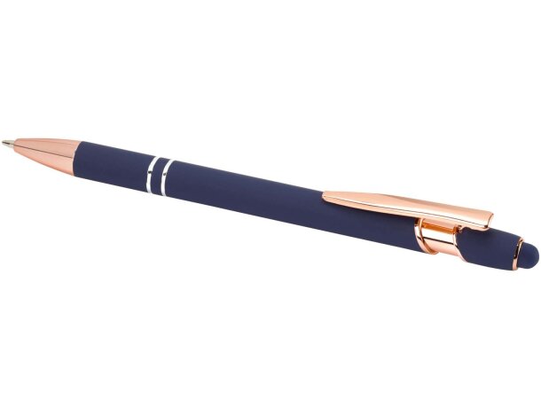 Bolígrafo Nanna con acabado en oro rosa y aluminio reciclado Azul océano detalle 15