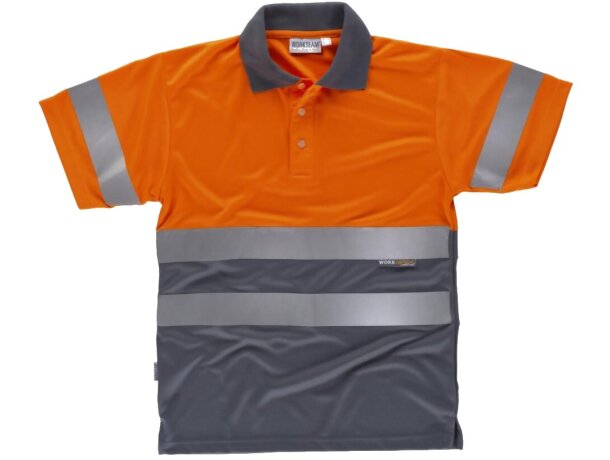 Polo fluor naranja av verde oscuro grabada