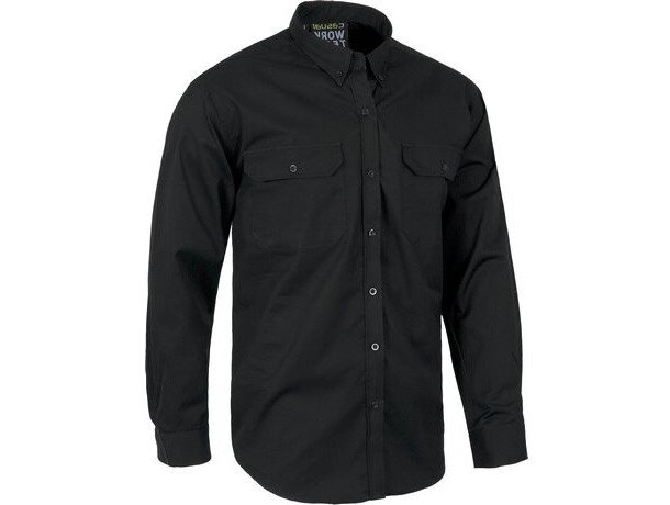 Camisa laboral de manga larga con bolsillos personalizada negra