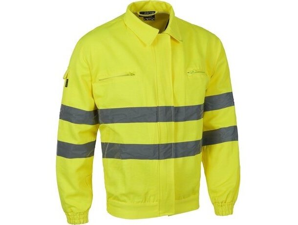 Chaqueta monocolor con reflectantes y bolsillos personalizada amarilla