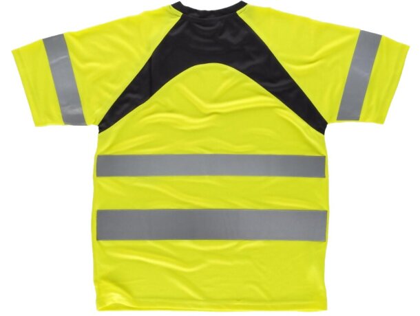 Camiseta de poliester combinada de alta visibildad amarillo a.v. negro personalizada