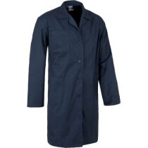 Bata Savar azulina con cuello solapa y bolsillos