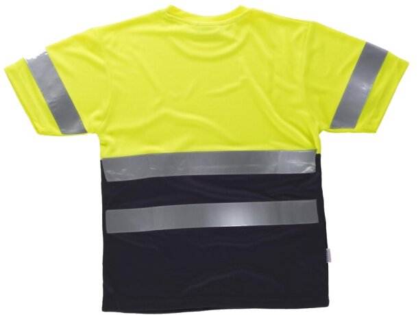 Camiseta en dos colores con bandas reflectantes amarillo a.v. marino personalizada