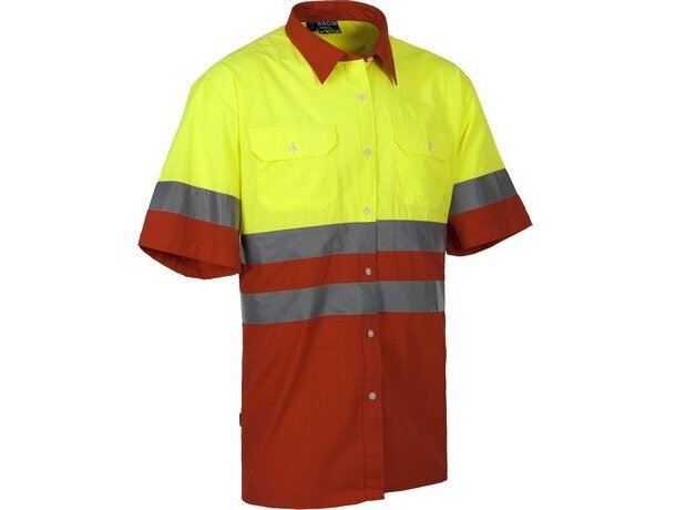 Camiseta bicolor con botones y bandas reflectantes roja barata