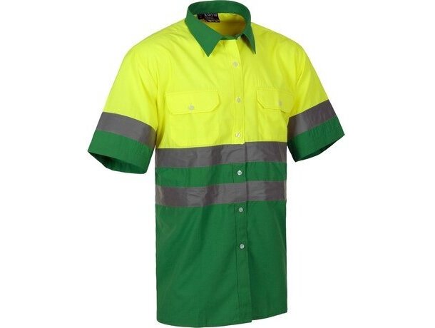 Camiseta bicolor con botones y bandas reflectantes verde