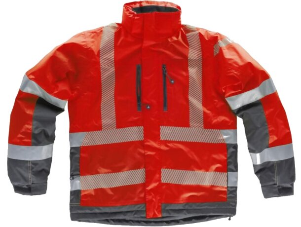 Parka fluor rojo gris oscuro grabado