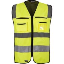 Chaleco multibolsillos de alta visbilidad con logo amarillo Chaleco multibolsillos de alta visbilidad con logo amarillo