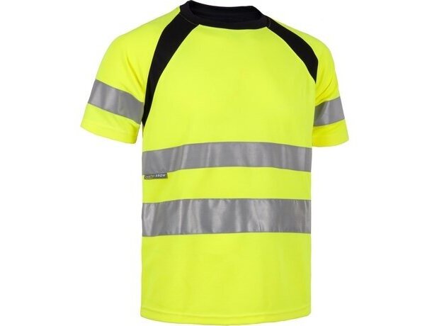 Camiseta de poliester combinada de alta visibildad personalizada amarilla