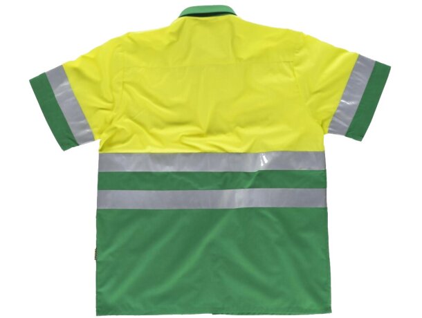 Camisa bicolor con botones y bandas reflectantes verde amarillo a.v. economica