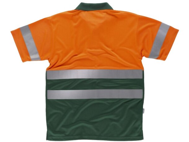 Polo fluor naranja av verde oscuro grabada