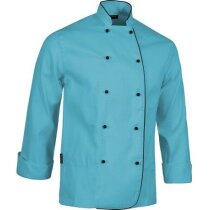 Casaca de colores vivos con botones personalizada azul claro