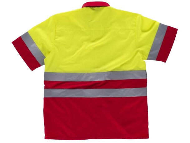 Camisa bicolor con botones y bandas reflectantes rojo amarillo a.v. para empresas