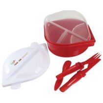 Fiambrera de plástico con compartimentos separados personalizada roja
