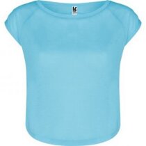 Camiseta de mujer en poliester diseño bajo redondeado personalizada azul claro Camiseta de mujer en poliester diseño bajo redondeado personalizada azul claro