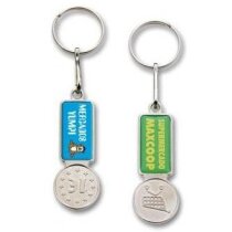 Llaveros publicitarios con moneda para carrito de compra metalico