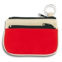 Monedero con dos cremalleras combinado en poliester y PVC rojo barato
