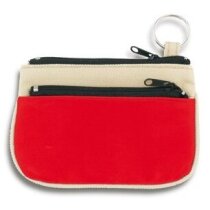 Monedero con dos cremalleras combinado en poliester y PVC rojo