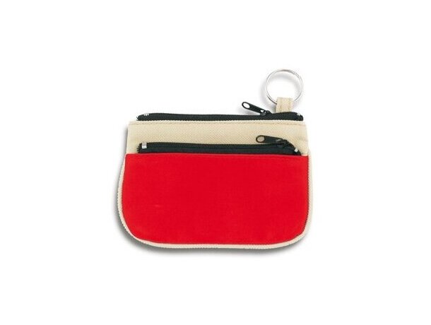 Monedero con dos cremalleras combinado en poliester y PVC personalizado rojo Monedero con dos cremalleras combinado en poliester y PVC personalizado rojo