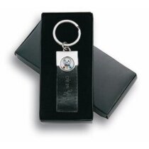 Llavero rectangular de níquel pulido y piel personalizado Llavero rectangular de níquel pulido y piel personalizado