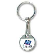 Llaveros moneda carro para merchandising metálica con etiqueta digital