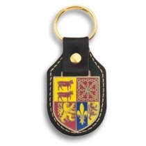 Llaveros cuero polipiel con forma de escudo niquel mate